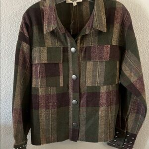 Rapa Women’s Plaid Button-Front Jacket in Olive & Burgundy